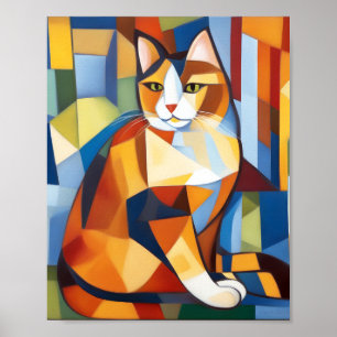 Abstracte kubist Calico Cat Poster