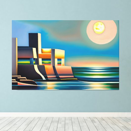 Abstracte kubist zeegezicht Canvas Print (Insitu (Houten vloer))