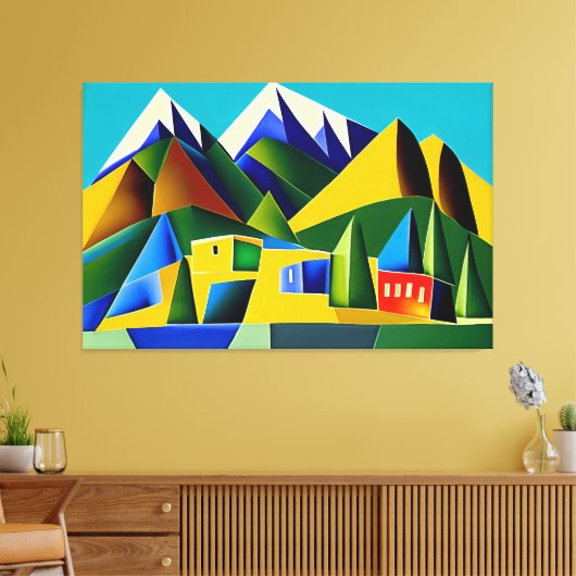 Abstracte kubistische bergen canvas print (Insitu (Woonkamer))