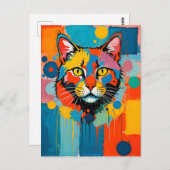Abstracte kubistische kattenkunst briefkaart (Voorkant / Achterkant)