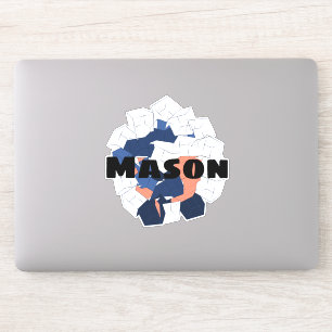 Abstracte kubussen Geometric Blue Oranje Aangepast Sticker