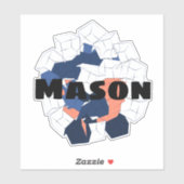 Abstracte kubussen Geometric Blue Oranje Aangepast Sticker (Vel)