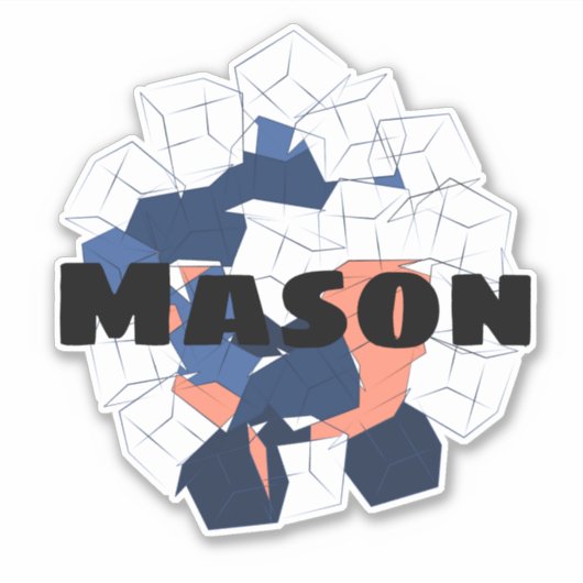 Abstracte kubussen Geometric Blue Oranje Aangepast Sticker (Voorkant)