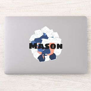 Abstracte kubussen geometrisch blauw oranje aangep sticker