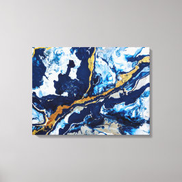 Abstracte kunst Abstra met gouden en blauwe acrylv Canvas Afdruk