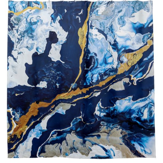 Abstracte kunst Abstra met gouden en blauwe acrylv Douchegordijn (Voorkant)