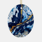 Abstracte kunst Abstra met gouden en blauwe acrylv Keramisch Ornament (Rechts)
