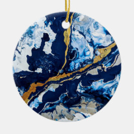Abstracte kunst Abstra met gouden en blauwe acrylv Keramisch Ornament