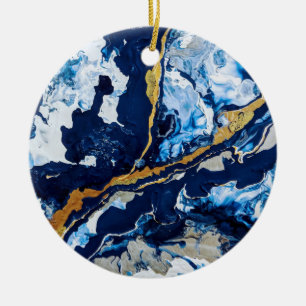 Abstracte kunst Abstra met gouden en blauwe acrylv Keramisch Ornament