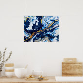 Abstracte kunst Abstra met gouden en blauwe acrylv Poster (Keuken)