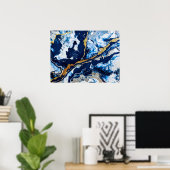 Abstracte kunst Abstra met gouden en blauwe acrylv Poster (Thuiskantoor)
