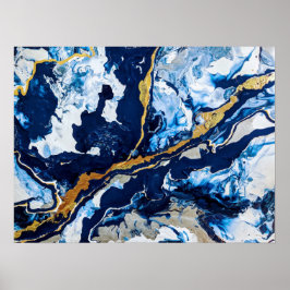 Abstracte kunst Abstra met gouden en blauwe acrylv Poster