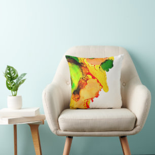 Abstracte kunst alcoholinkt geel groen kussen