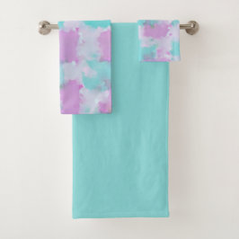 Abstracte Kunst Badhanddoekenset Inktwas Roze Aqua Bad Handdoek