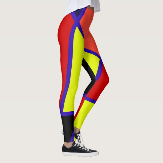 Abstracte Kunst Blauw Geel Rood Minimalisme Leggings (Rechts)