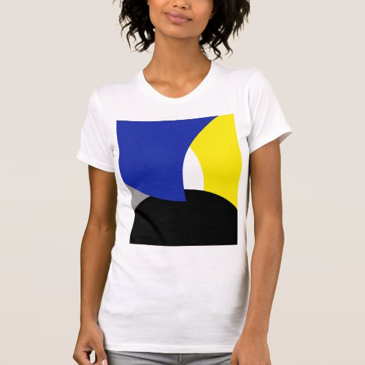 Abstracte kunst blauw geel t-shirt (Voorkant)