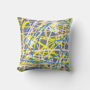 Abstracte kunst blauw grijs geel kussen sierkussen
