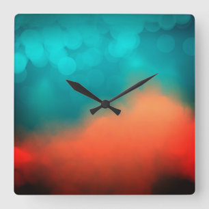 Abstracte kunst blauw teal turquoise oranje vierkante klok