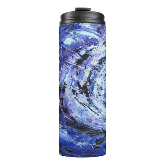 Abstracte Kunst Blauw Thermosbeker (Voorkant)