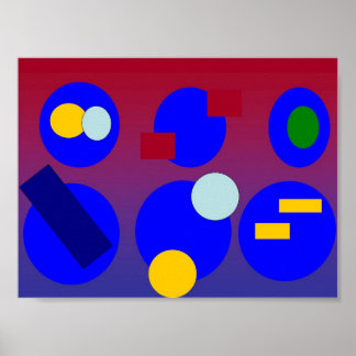 Abstracte kunst - Blauwe Rode Dagen Poster