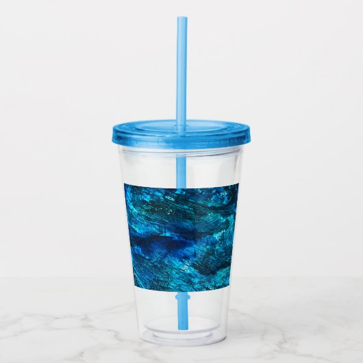 Abstracte Kunst Blauwe Tumbler Acryl Drinkbeker (Voorkant)