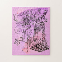 Abstracte Kunst Bloemen Paarse Sinaasappels Pen en Legpuzzel