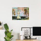 Abstracte kunst boskonijn en uil schilderij poster (Thuiskantoor)