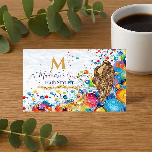 Abstracte Kunst Bubbles Gouden Monogram Kapper  Visitekaartje