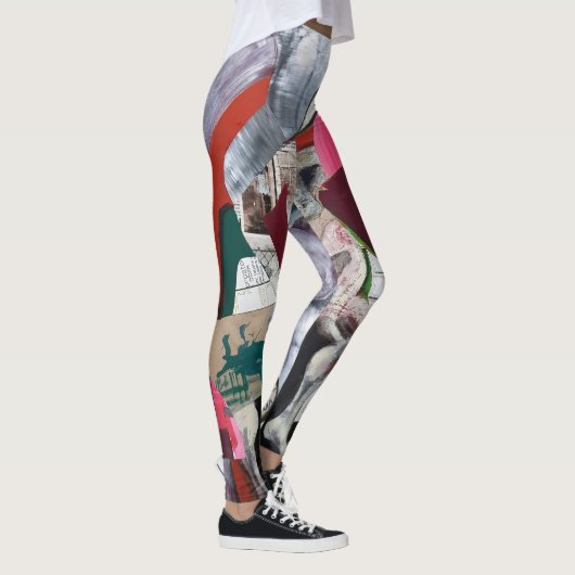 Abstracte Kunst Collage Handgeschilderd Leggings (Rechts)