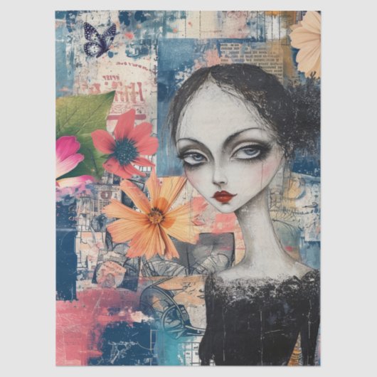 Abstracte Kunst College Bloemen Gothic Meisje Vlin Tissuepapier (Voorkant)