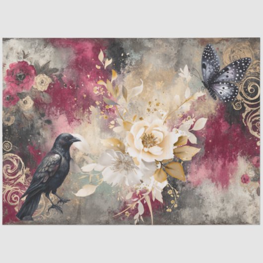 Abstracte kunst College Distressed Bloemen Decoupa Tissuepapier (Voorkant)