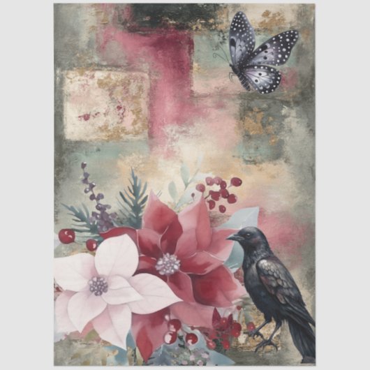 Abstracte kunst College Distressed Bloemen Decoupa Tissuepapier (Voorkant)