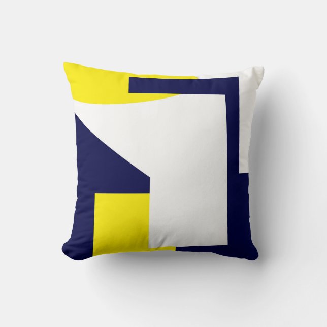 Abstracte kunst Donkerblauw Geel Wit Kussen (Voorkant)