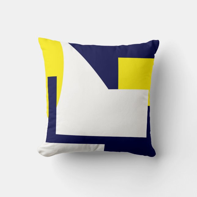Abstracte kunst Donkerblauw Geel Wit Kussen (Voorkant)