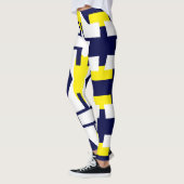 Abstracte kunst Donkerblauw Geel Wit Leggings (Links)