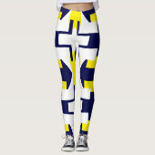 Abstracte kunst Donkerblauw Geel Wit Leggings (Voorkant)