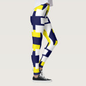 Abstracte kunst Donkerblauw Geel Wit Leggings (Rechts)