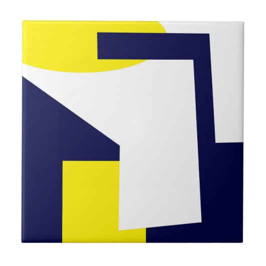 Abstracte kunst Donkerblauw Geel Wit Tegeltje (Voorkant)
