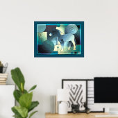 Abstracte KUNST - EEN HOREN - blauw zand Poster (Thuiskantoor)