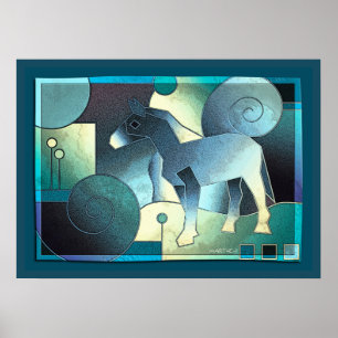 Abstracte KUNST - EEN HOREN - blauw zand Poster