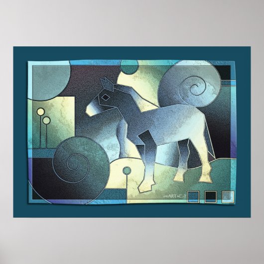 Abstracte KUNST - EEN HOREN - blauw zand Poster (Voorkant)