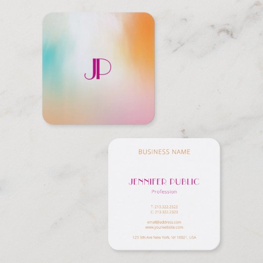 Abstracte Kunst Elegant Monogrammed Sjabloon Moder Vierkante Visitekaartje (Voorkant / Achterkant)