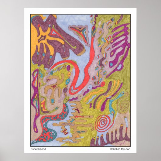 abstracte kunst "Flutterflyland" Poster (Voorkant)