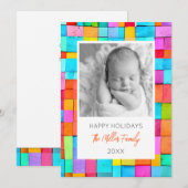 Abstracte Kunst FOTO FAMILIENAAM Kleurrijk JAAR Ba Feestdagenkaart (Voorkant / Achterkant)