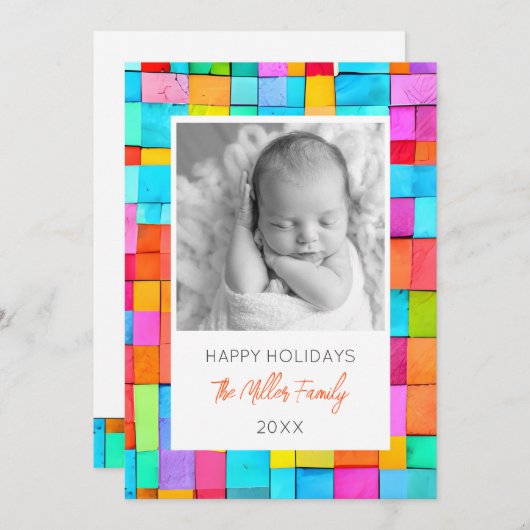 Abstracte Kunst FOTO FAMILIENAAM Kleurrijk JAAR Ba Feestdagenkaart (Voorkant / Achterkant)