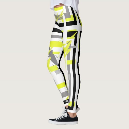 Abstracte Kunst Geel Grijs Pastel Kleur Leggings (Links)