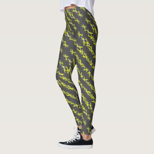 Abstracte kunst geel grijs pastelkleuren leggings (Links)
