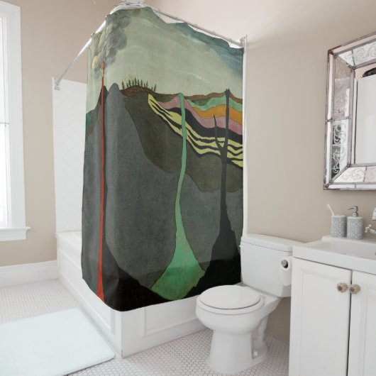 Abstracte kunst gesneden aarde vulkaan douchegordijn (In situ)