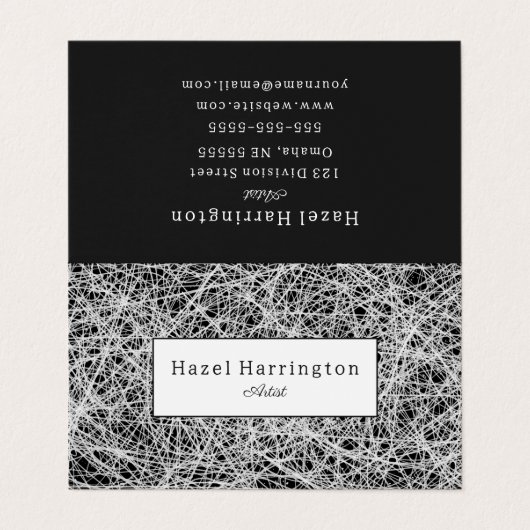 Abstracte kunst gevouwen Visitekaartje zwart wit (Buitenkant ongevouwen)
