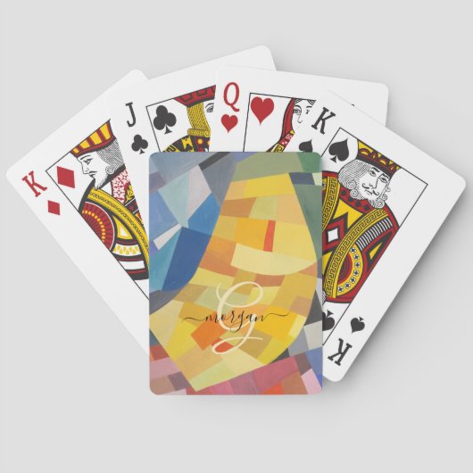 Abstracte kunst, gouden monogram, zwarte scriptnaa pokerkaarten (Achterkant)